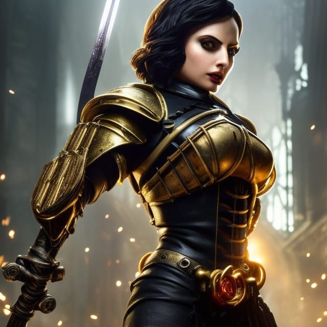 Dieselpunk Joan of Arc Portrait with Golden Armor