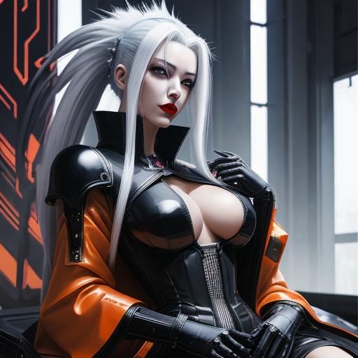 Cyberpunk Crystal Woman Samurai in Fantasy Art Style