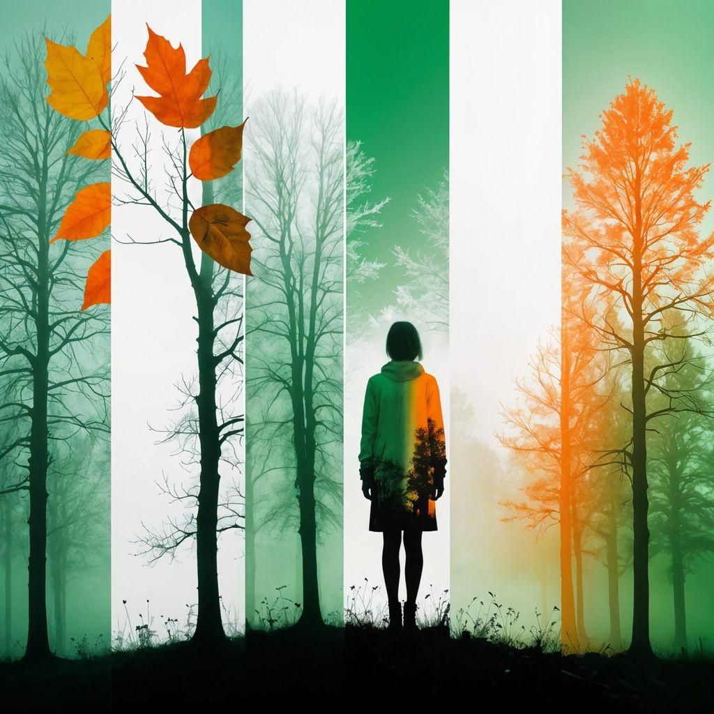 Glitchcore Surrealism Seasons in Vertical Splits