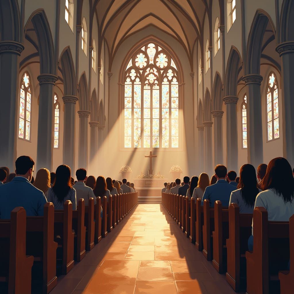 Sunday Morning Worship in Vibrant Watercolor Style