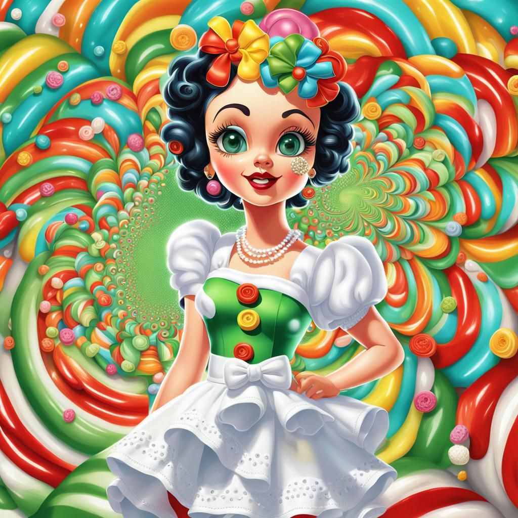 Betty Boop in Candy Art Style with Swirls