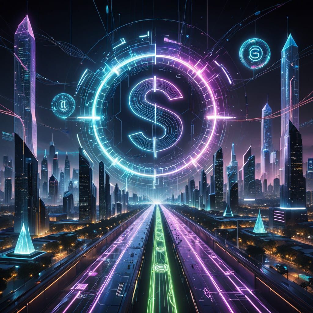 Surreal Blockchain Metropolis in a Digital Aesthetic