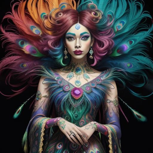 Rainbow Woman Portrait in Fauvist Expressionism Style