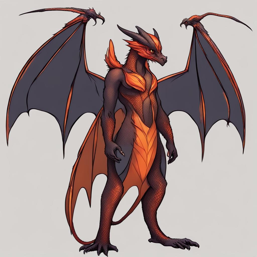 Dragon Person with Swan Neck and Bat Wings