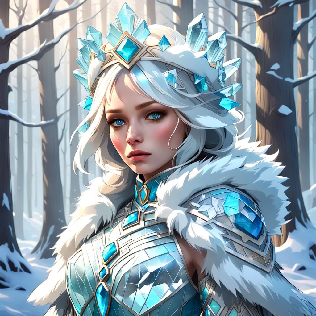 Winter Goddess Portrait in Hyperdetailed Art Nouveau Style