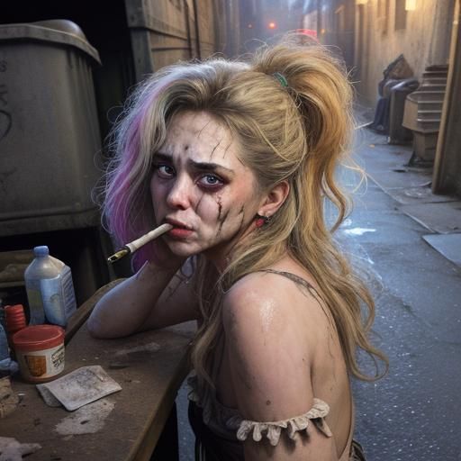 Disturbing Portrait of a Woman Sleeping in Alley