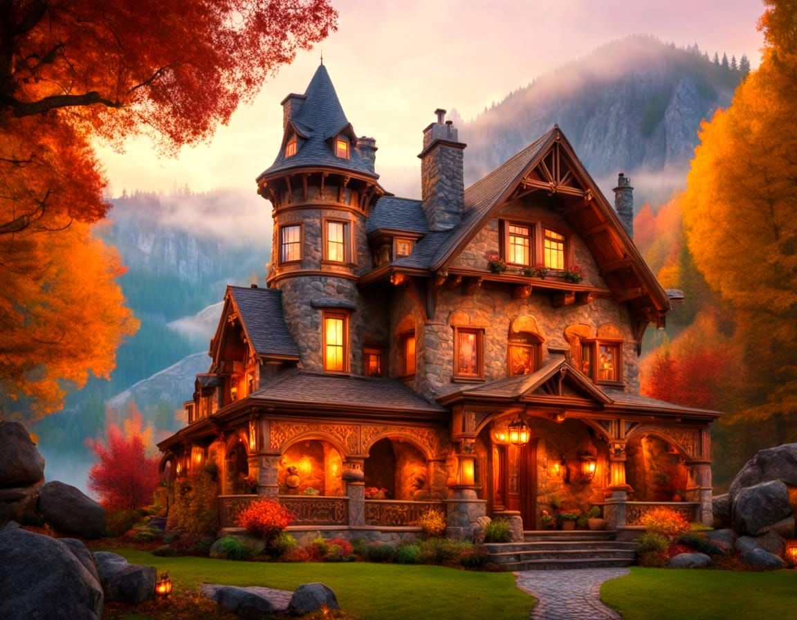 Victorian Home in Autumnal Mountains