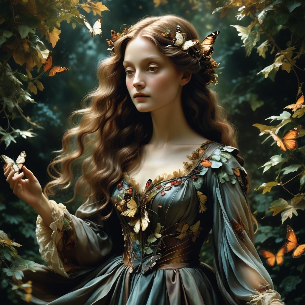 Renaissance Woman with Butterfly in Hair