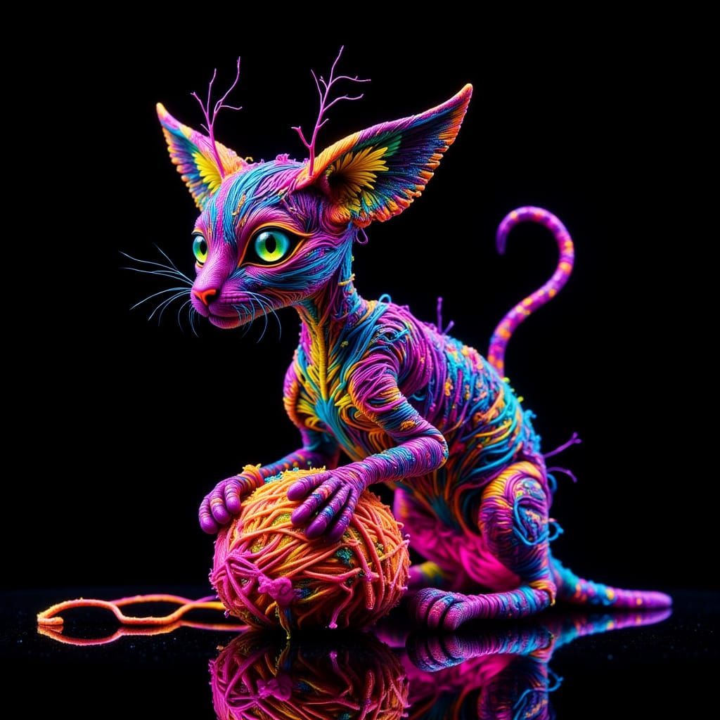 Bioluminescent Alien Wire Cat Batting Yarn in Hyperrealism