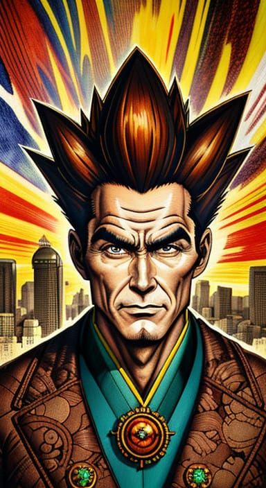 Surreal Steampunk Geisha Portrait in Warhol Style