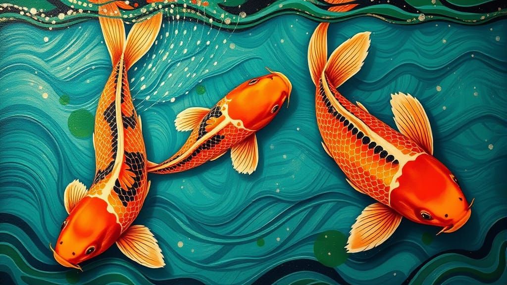 Majestic Koi Carps in Traditional Aboriginal Art Style
