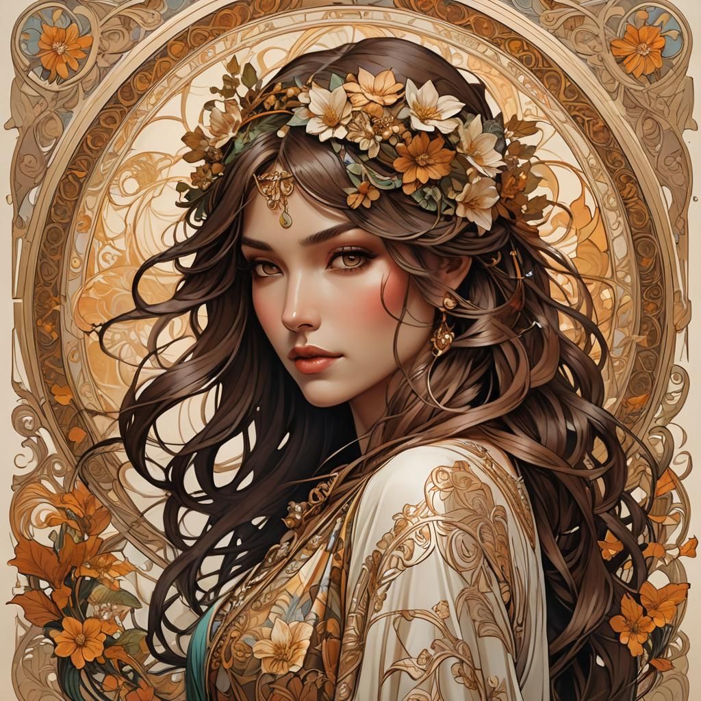 Woman Reading with Chestnut Waves in Manga Style