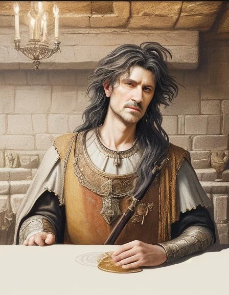 Earth Elemental Bard in Medieval Pub, Oil Painting