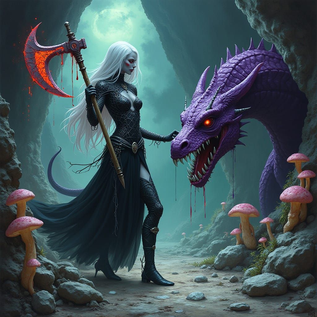 Dark Gray-Skinned Drow in Abyssal Combat