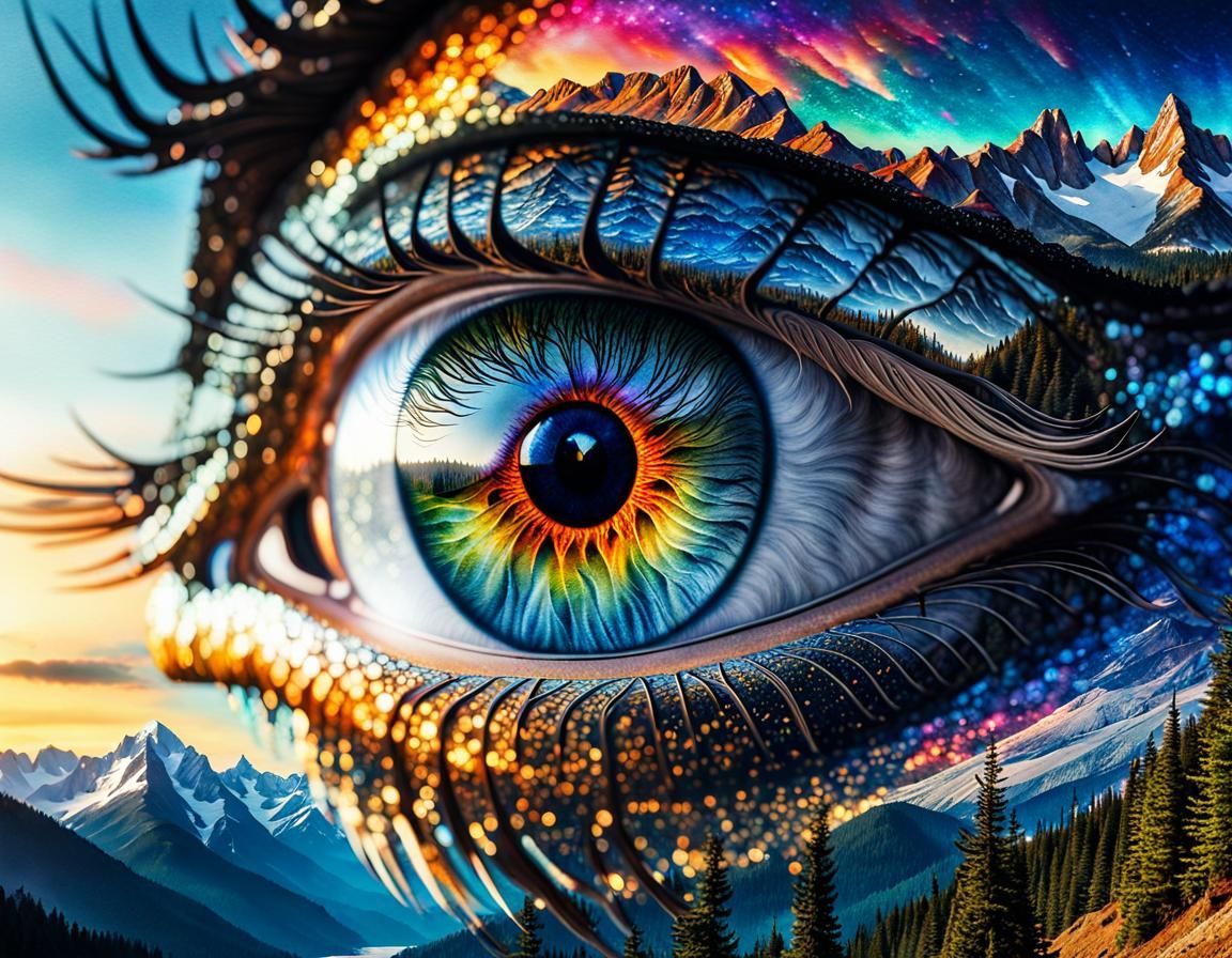 Dragon Eye Reflecting Mountainous Fantasy World