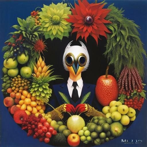 Surreal Fruit and Birds in Dada Style