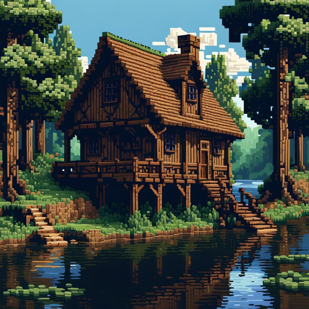 8-Bit Pixel Art of Medieval Wooden House