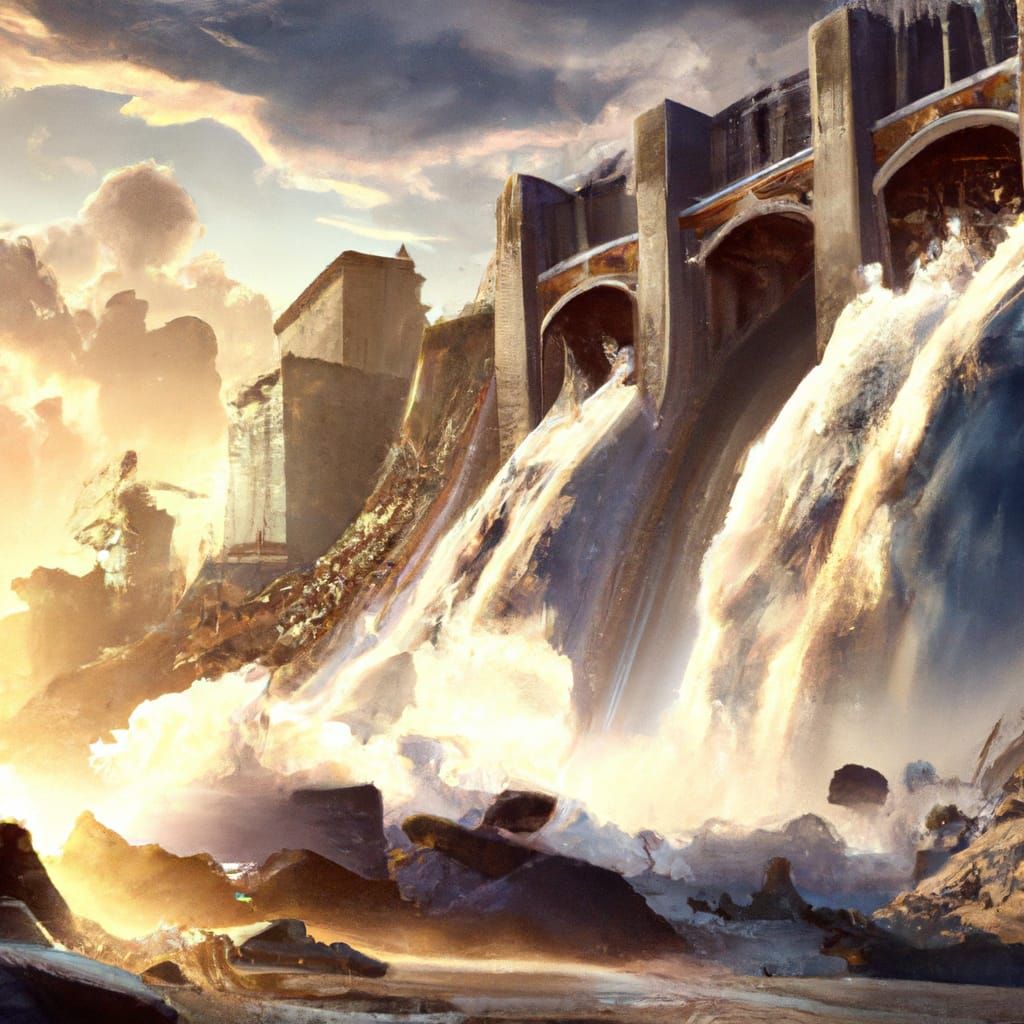 Cybercity Flooded by Dam Break: Detailed Matte Painting