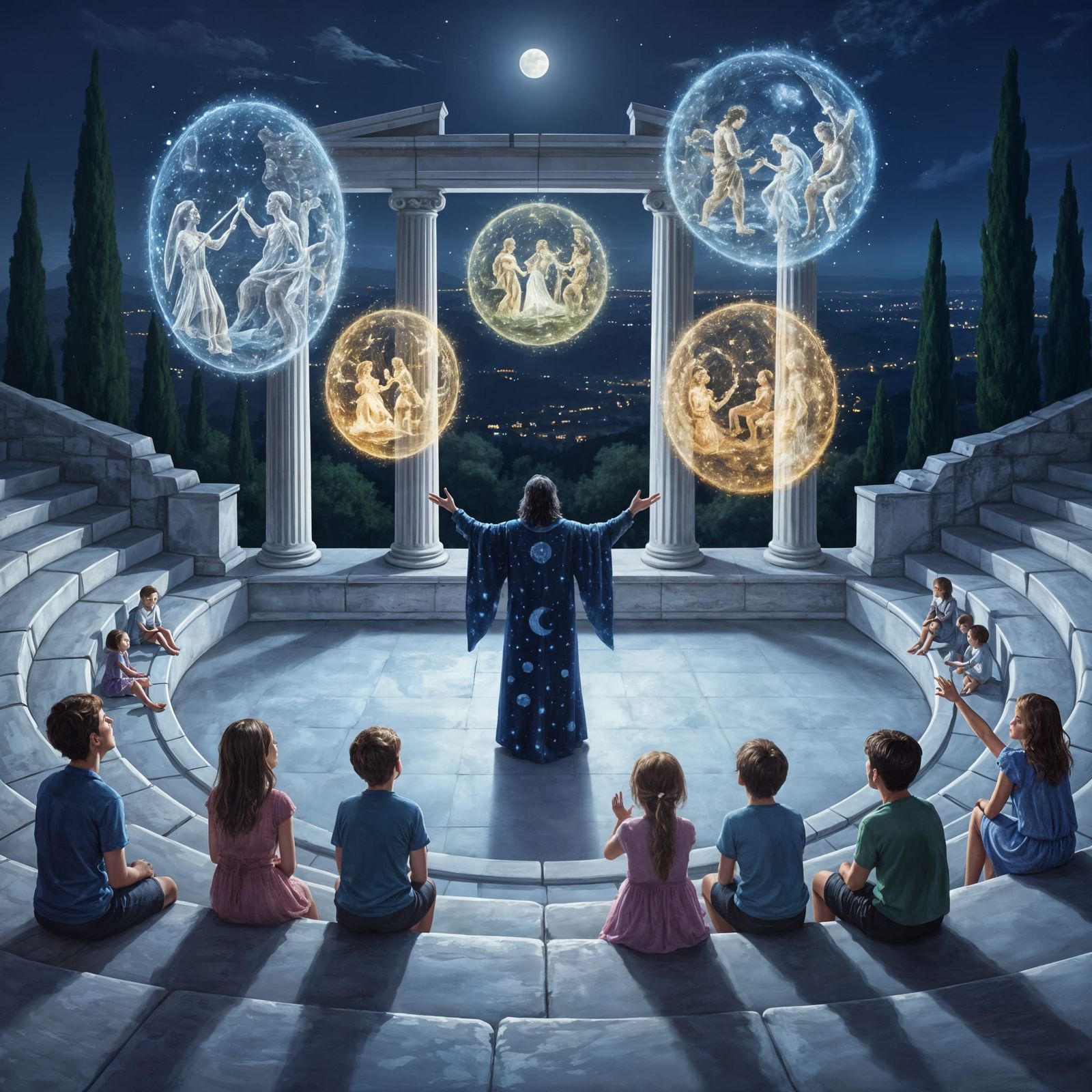 Illusionist Conjures Epic Tale in Moonlit Amphitheater Paint...