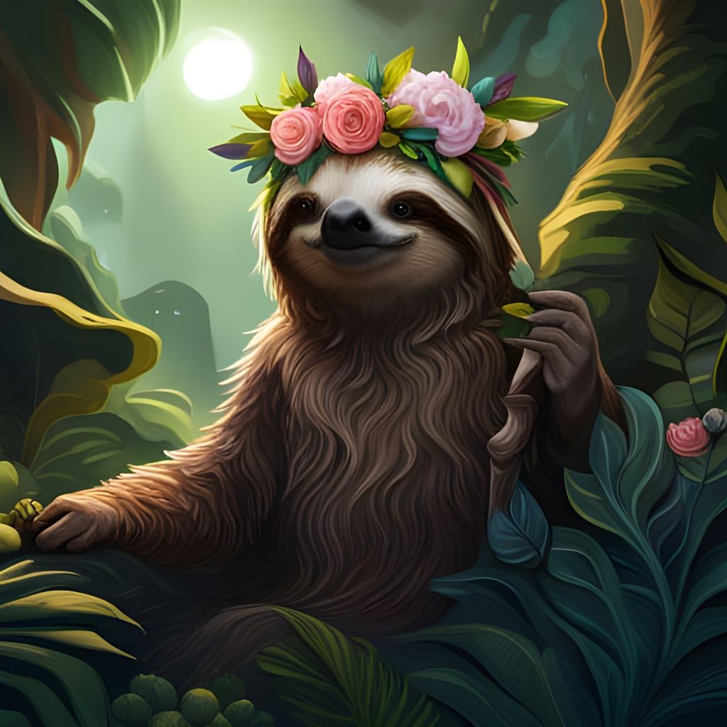 Sloth with Flower Crown: Fantasy Concept Art