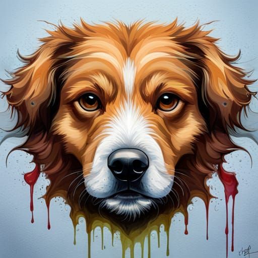 Fluffy Dog in Graffiti Splash Art Style