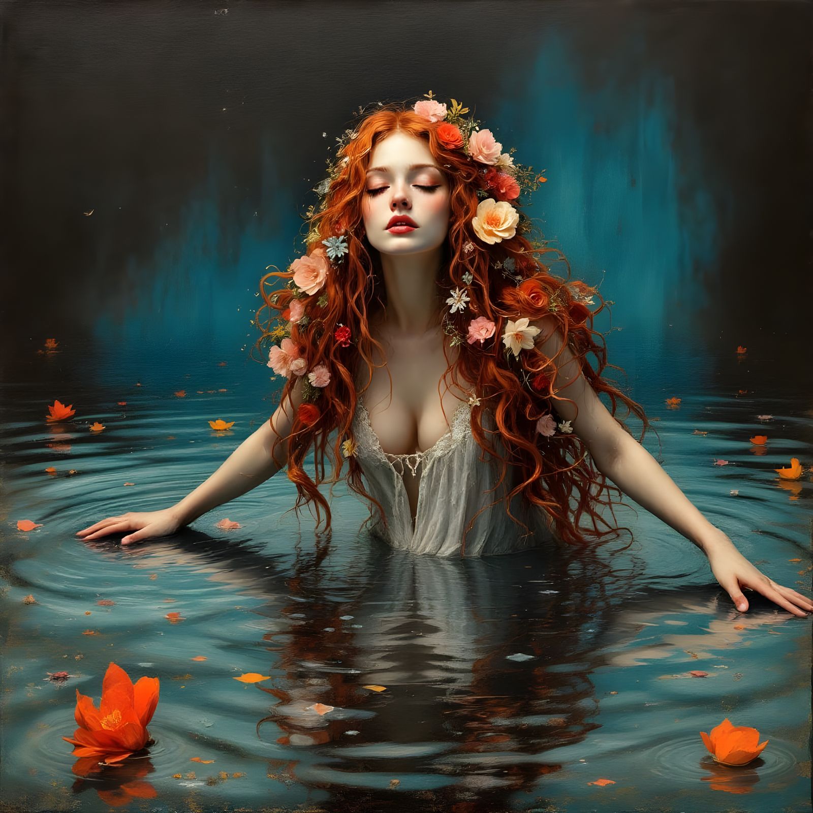 Pre-Raphaelite Goddess Emerge from Enchanted Lake