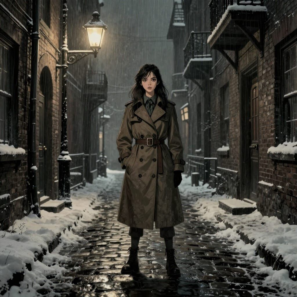 Anthropomorphic Detective in Noir Victorian Alley