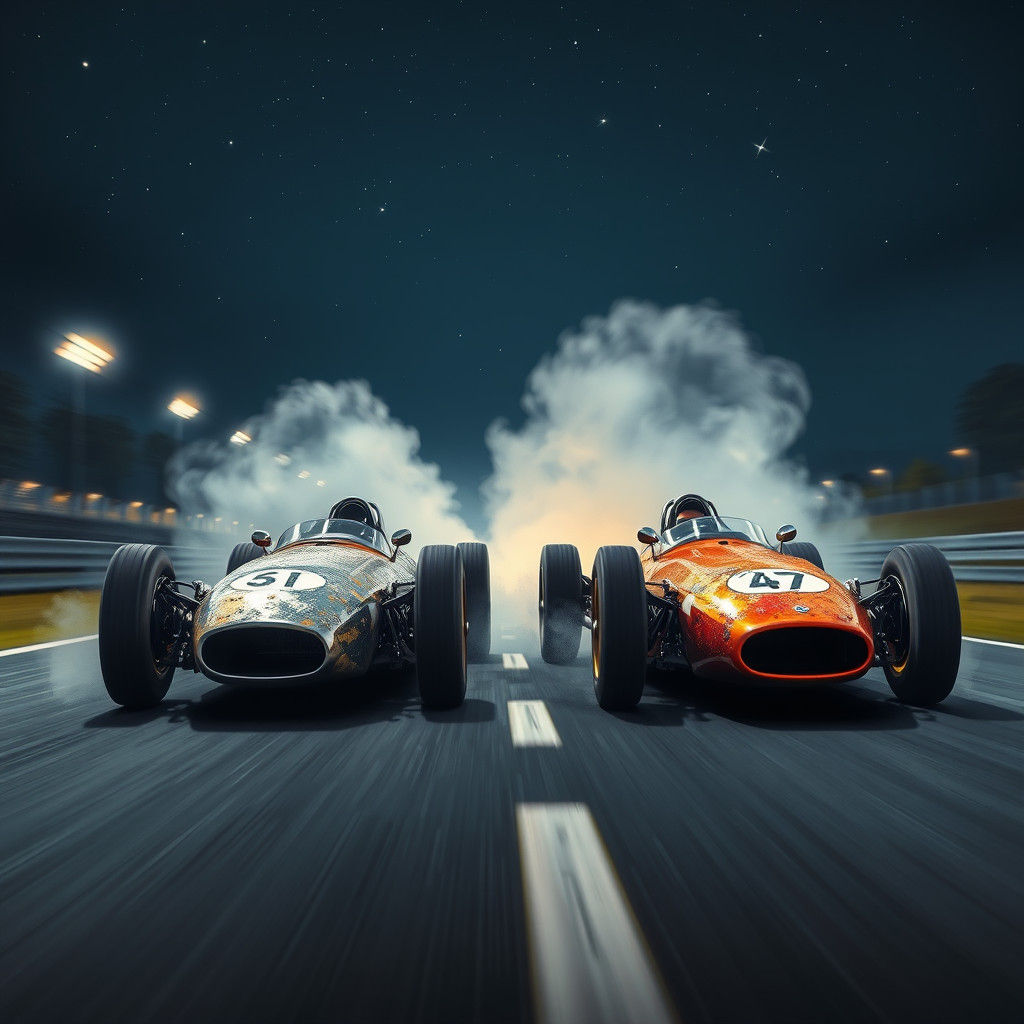 Vintage F1 Cars Race to Finish Line at Midnight