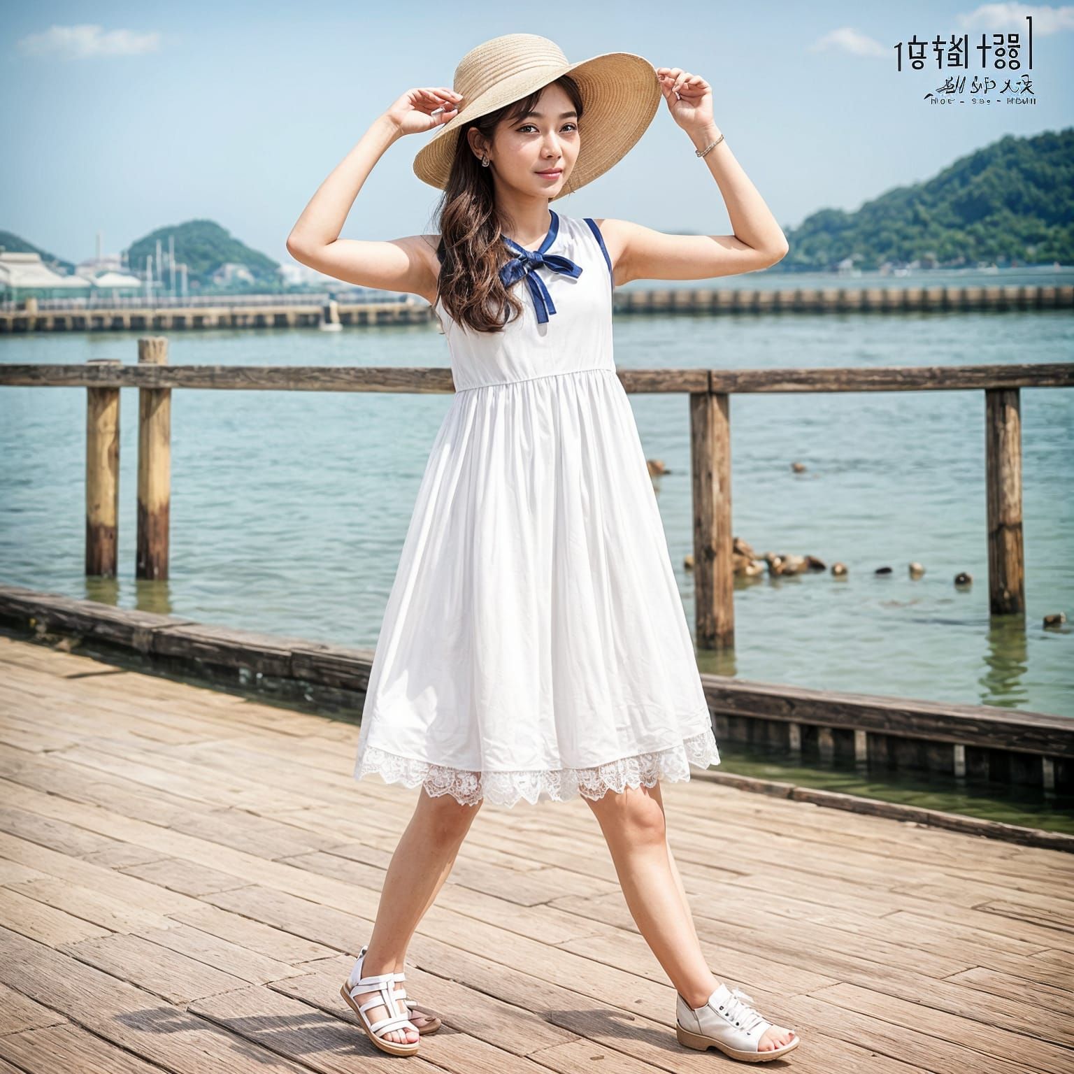 Korean Woman in Sunflower Field at Sunrise