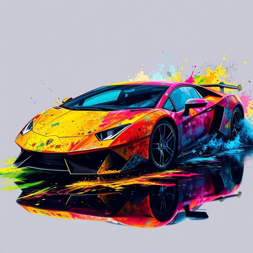 Ink Splatter Lamborghini Reventon in Splash Art Style