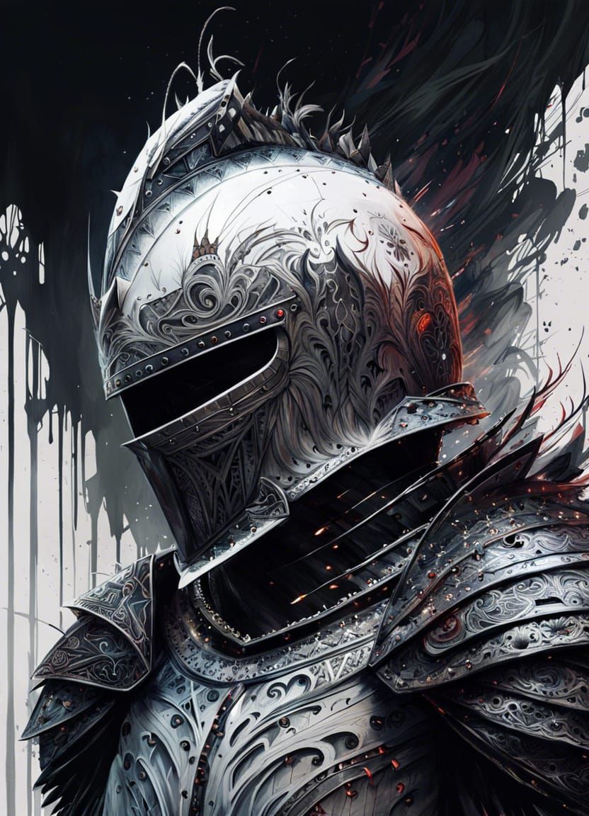 Dark Knight in White Armor Digital Painting