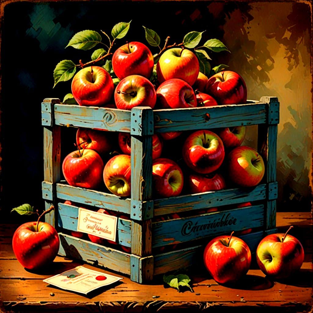Whimsical Retro Apple Crate in Watercolor
