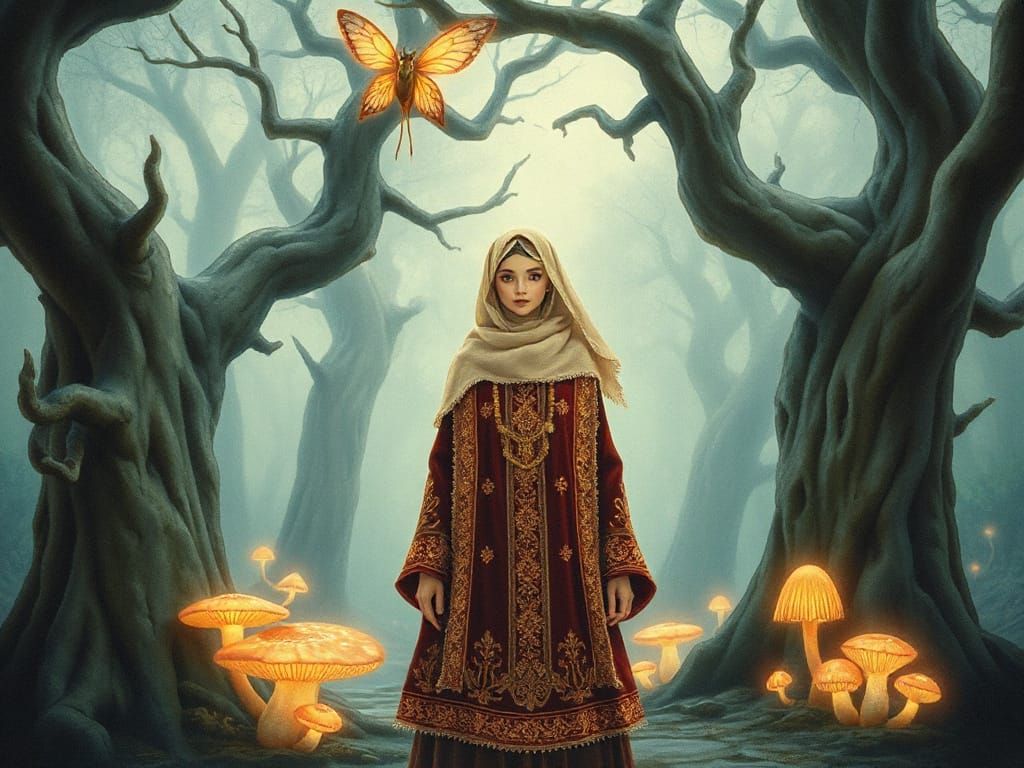Enchanting Middle-Eastern Maiden in Ancient Forest