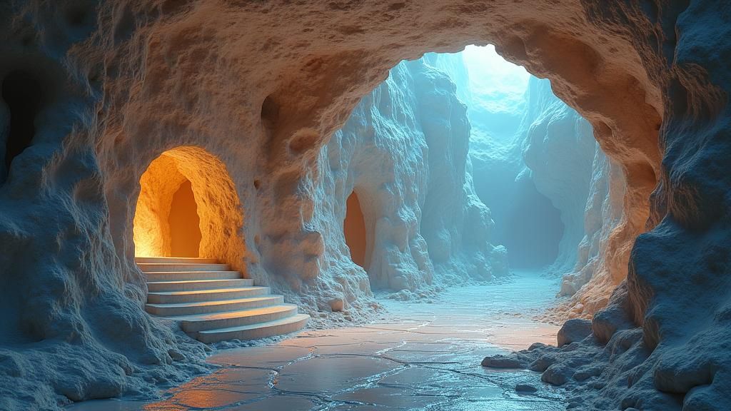 Surreal Cubist Cave Dreamscape with Opalescent Colors