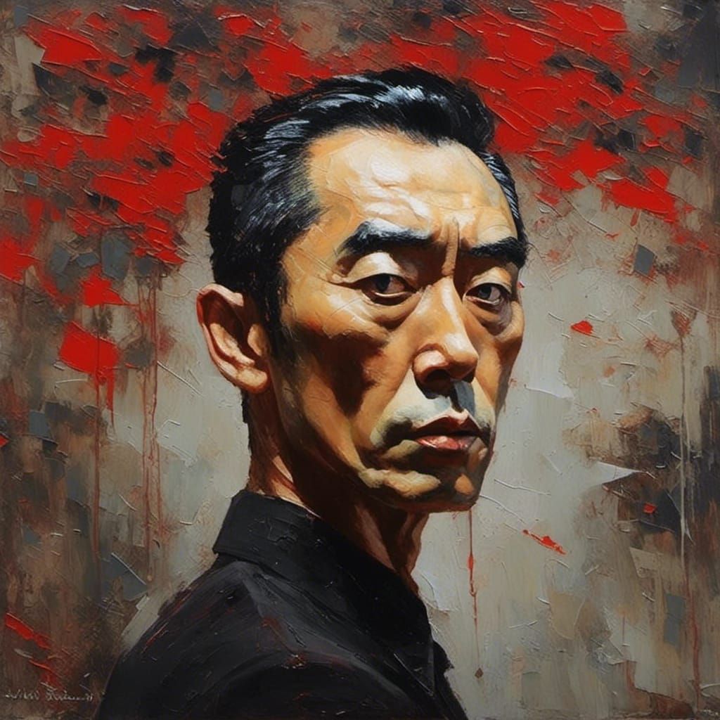 Yukio Mishima Portrait in Impasto Oil Painting