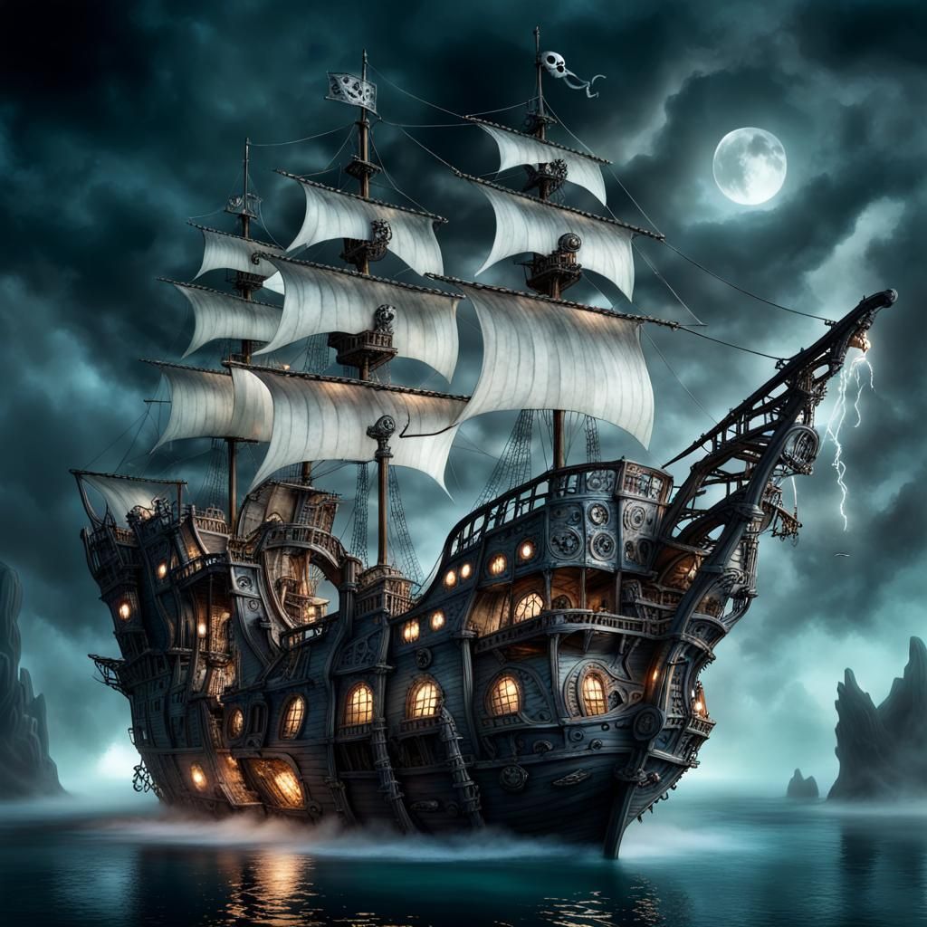 Ghostly Pirate Ship on Ethereal Seas