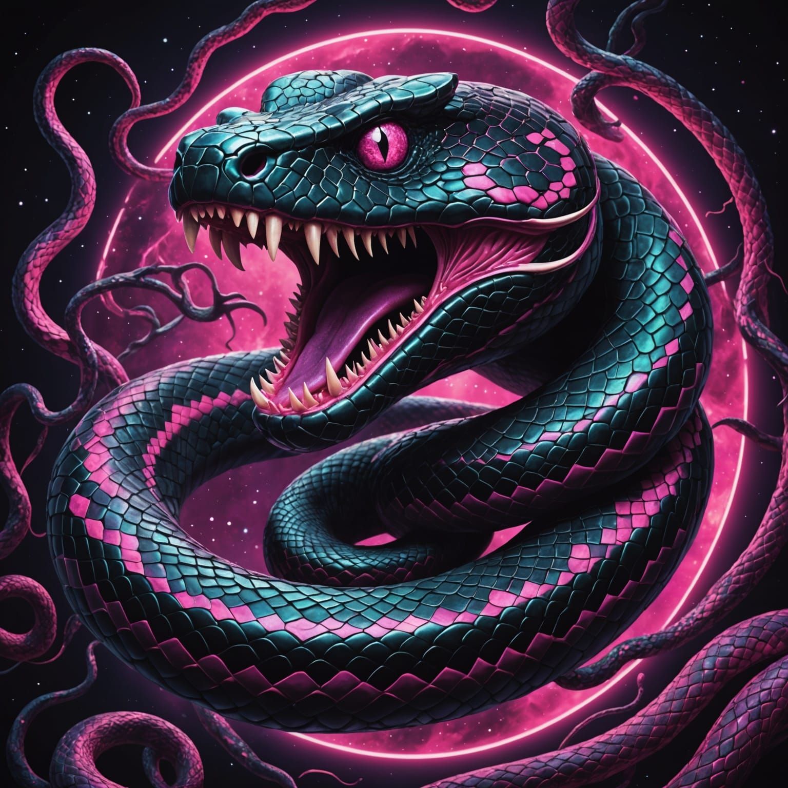 Cosmic Snake with Fangs in Astral Illustration