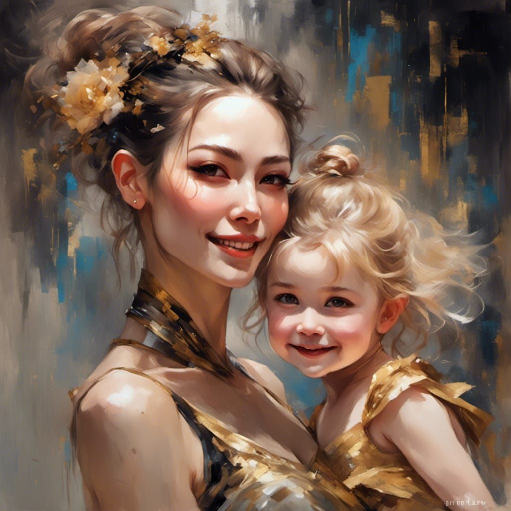 Portrait of a Smiling Mother and Toddler