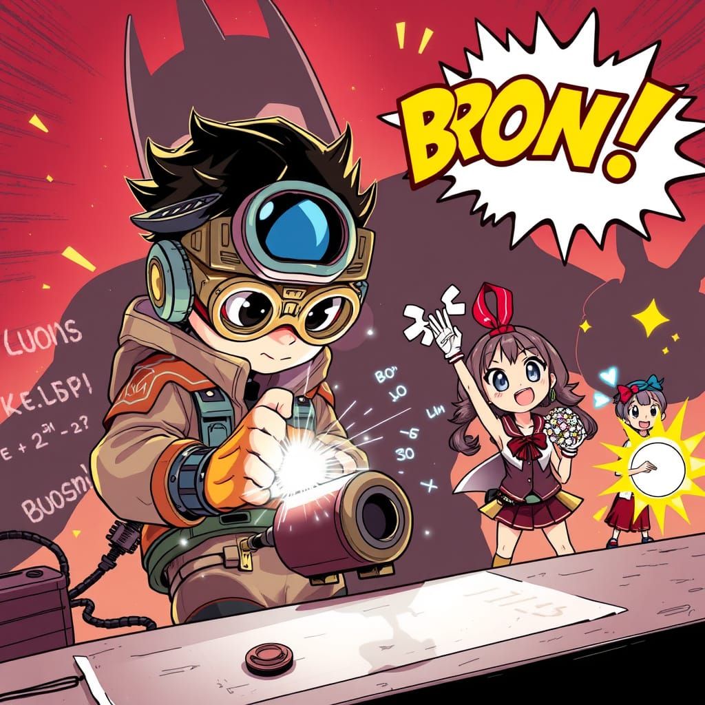 Chibi Louis Soldering Kronos in Shonen Anime Style