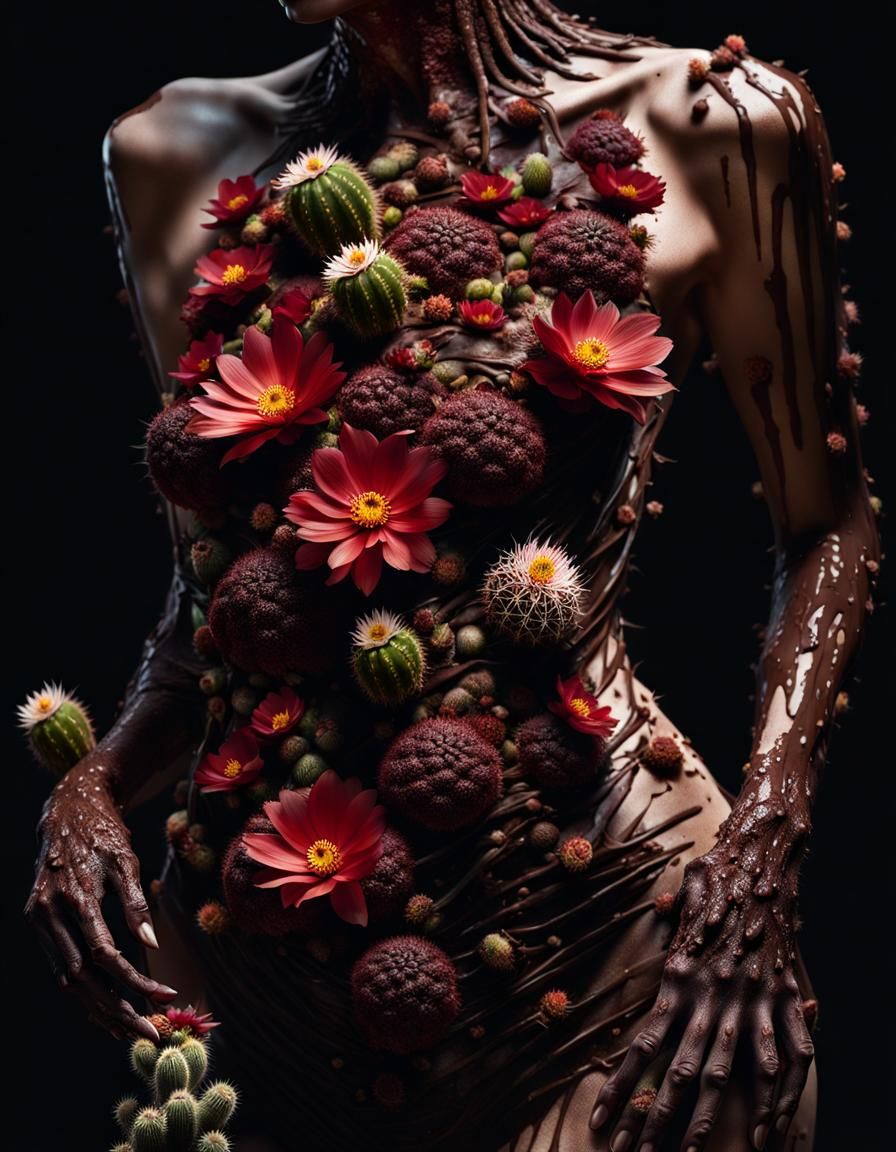 Rotting Body Filled with Flowers: Hyperrealistic Photography
