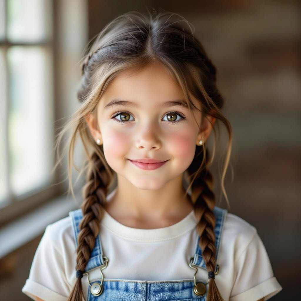 Young Girl with Braids and Bright Eyes