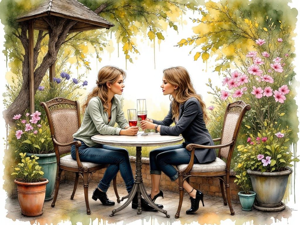 Stylish Women at Restaurant in Art Nouveau Style