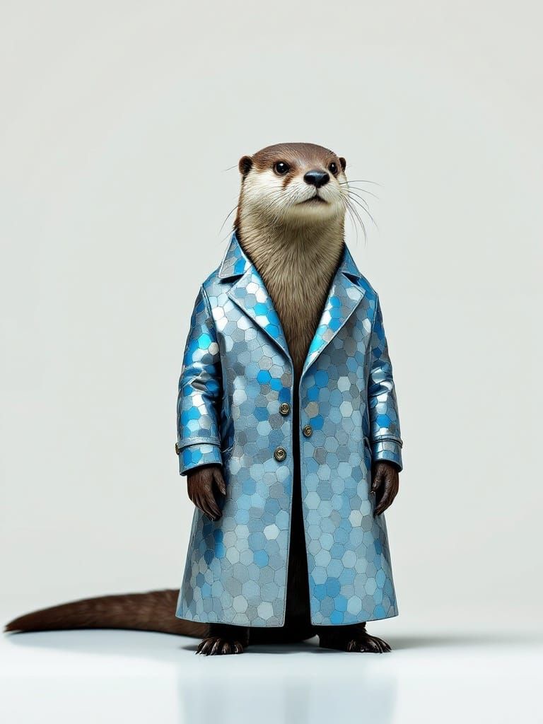Otter in Modern Tuxedo with Futuristic Hexagon Pattern