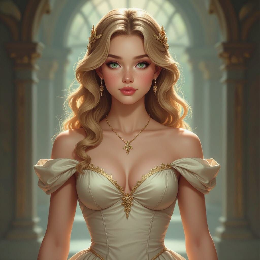 Muscular Princess in Elegant Gown Digital Painting