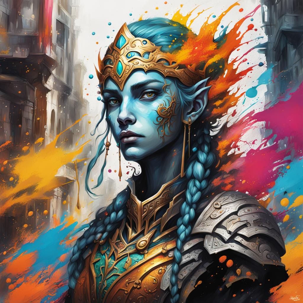 Female Eladrin in Graffiti Splash Art Style
