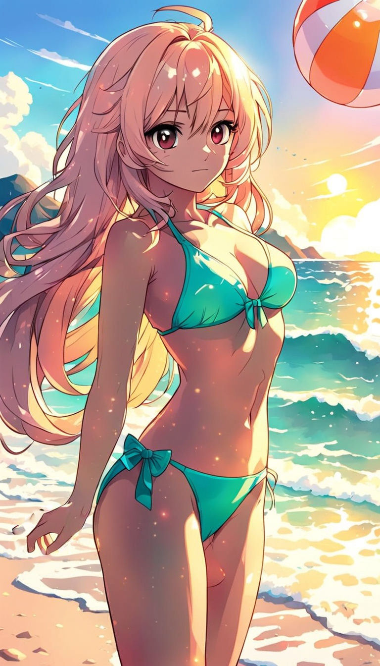 Sultry Beach Goddess in Anime-Style Masterpiece