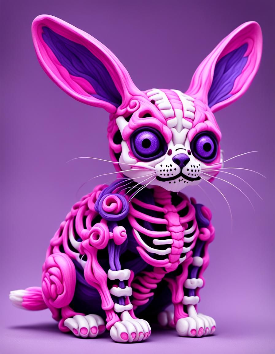 Pink and Purple Skeleton Bunny Cat