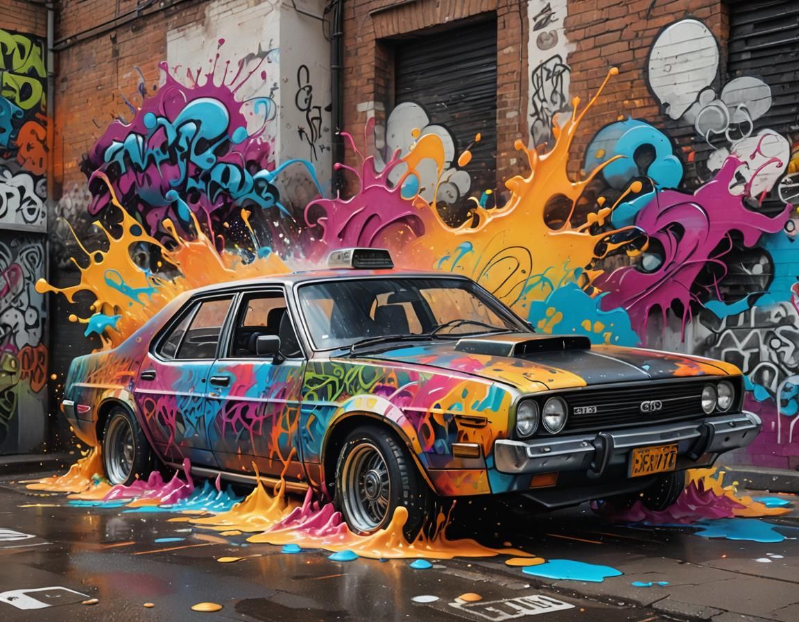 Time Machine Car as Colorful Graffiti Art