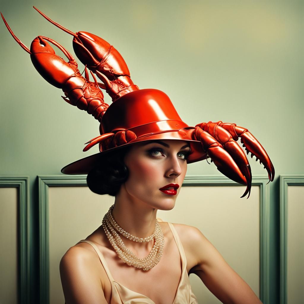 Surreal Melting Lobster Hat in Vintage Glamour Style