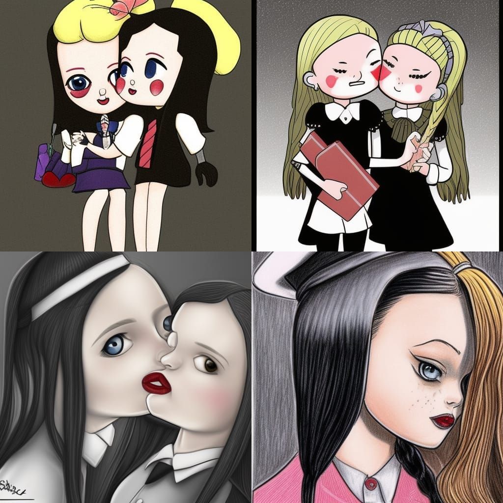Wednesday Addams and Blonde Girl Kissing Fanart